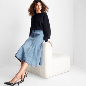 Women's Flared Denim Midi Skirt - Future Collective Medium Wash 10